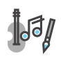 paint brush, musical note and violin icon
